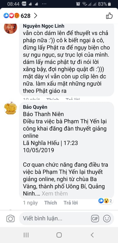 
Một đoạn comment của Phật tử khi xem clip thuyết giảng của bà Yến tối 7/5/2019
