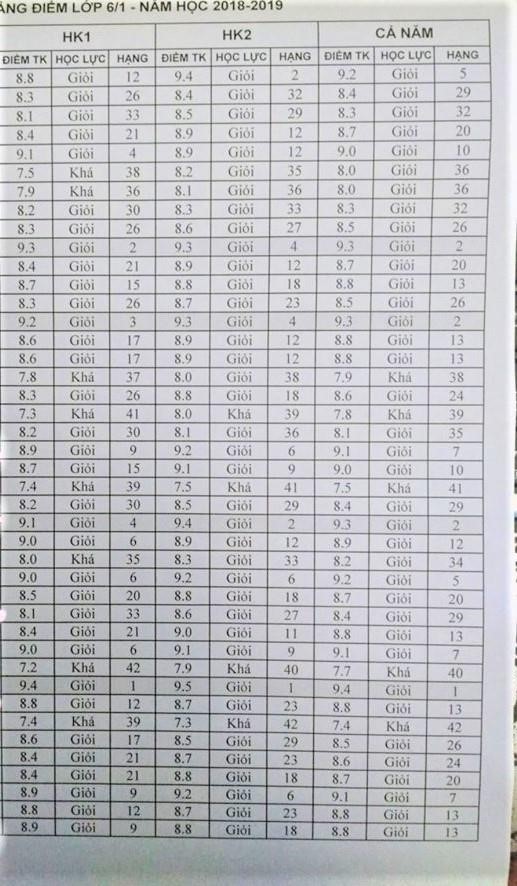 Bảng điểm nhiều 8, 9 và xếp học lực giỏi của một trường THCS tại Đồng Nai. Ảnh: NVCC.