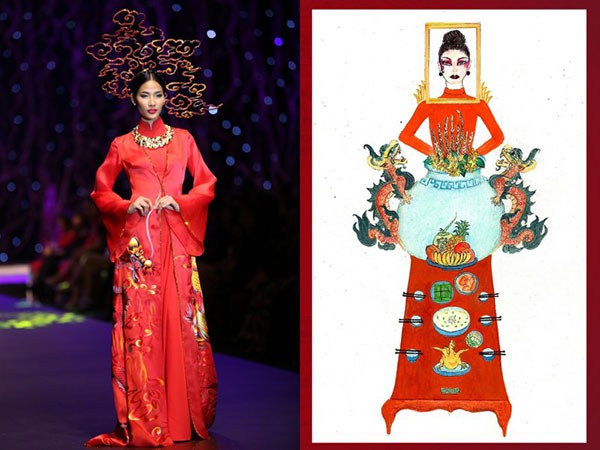 Phải chăng tác giả bài dự thi đã lấy cảm hứng từ bộ áo dài mà Hoàng Thuỳ từng trình diễn trong quá khứ này??