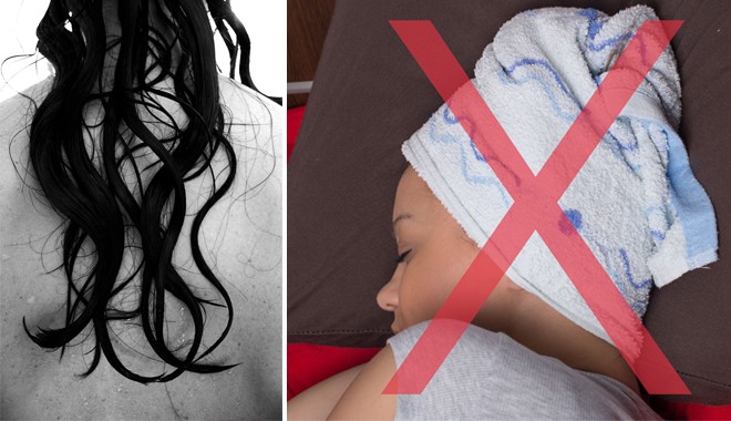 Không quấn khăng ngủ khi tóc còn ướt. Ảnh minh họa