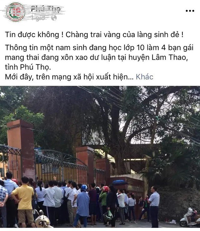 
Thông tin đồn đại trên mạng xã hội về nam sinh Trường THPT Phong Châu (Phú Thọ) làm 4 nữ sinh mang thai.
