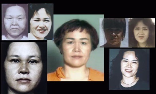 Những lần biến đổi khuôn mặt của Kazuko Fukuda trong quãng thời gian chạy trốn từ năm 1982 đến năm 1997. Ảnh: TBS.