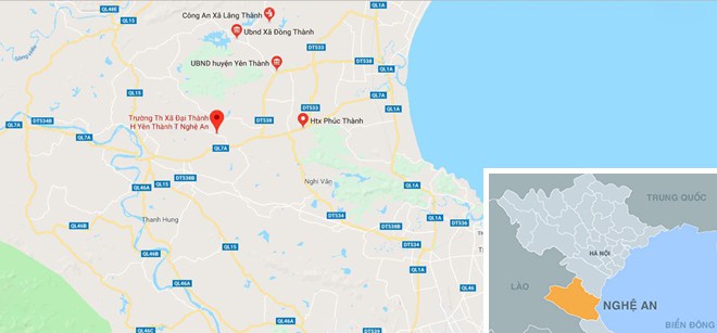 UBND xã Đại Thành (chấm đỏ). Ảnh: Google Maps.