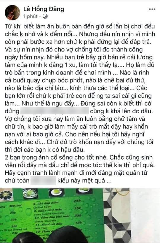 
Lời lẽ gay gắt của Hồng Đăng dành cho nhóm khách hàng review món chè của vợ anh
