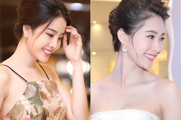 Hoa hậu Việt Nam 2012 Đặng Thu Thảo và hoa khôi Nam Em có những góc mặt giống nhau như hai chị em ruột.