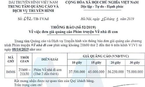 
Bảng giá quảng cáo phim Về nhà đi con
