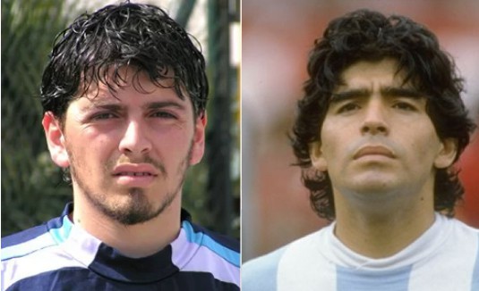 
Sinagra (trái) - con trai của Maradona - chỉ chơi bóng tại các giải hạng thấp tại Italy.
