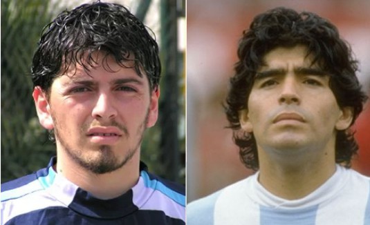 Sinagra (trái) - con trai của Maradona - chỉ chơi bóng tại các giải hạng thấp tại Italy.