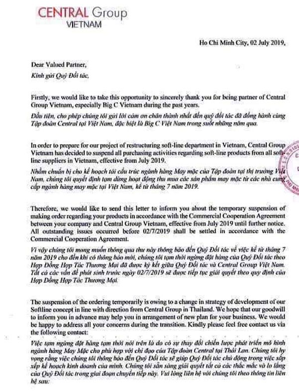 Central Group tạm ngưng nhập hàng may mặc Việt vào BigC: Nhà bán lẻ không có quyền từ chối nhà cung ứng - Ảnh 2.