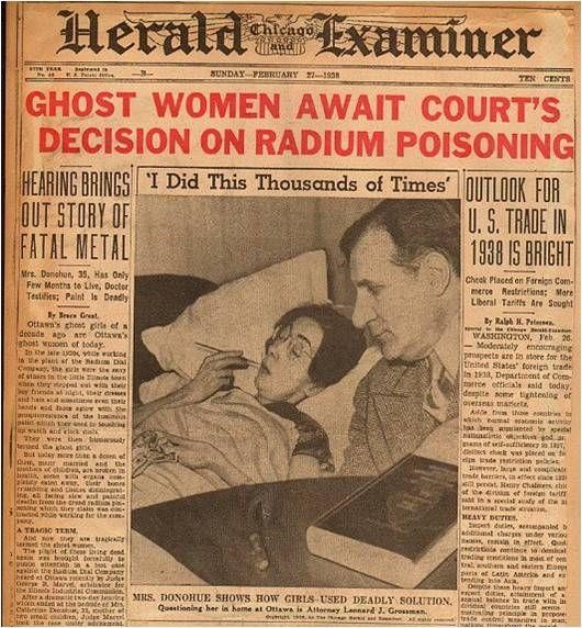 Báo chí gọi các nạn nhân Radium là những cô gái ma. Ảnh: Pinterest.Ánh sáng xanh không nói dối