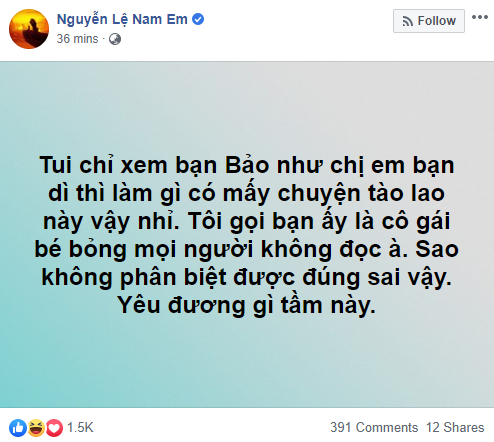 Công khai yêu đương xong bị tố giật bồ, Nam Em giờ lại nói mối quan hệ với Quốc Bảo chỉ là chị em bạn dì - Ảnh 1.