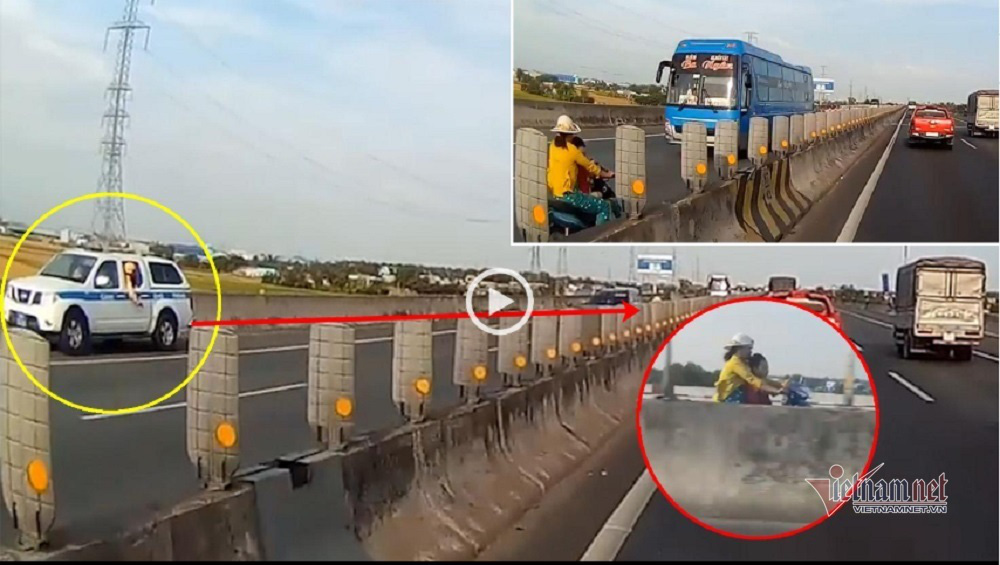 Mẹ chở con ngược chiều trên cao tốc, xe CSGT vội chạy lùi hụ còi gọi - Ảnh 1. Mẹ chở con ngược chiều trên cao tốc, xe CSGT vội chạy lùi hụ còi gọi - Ảnh 1.