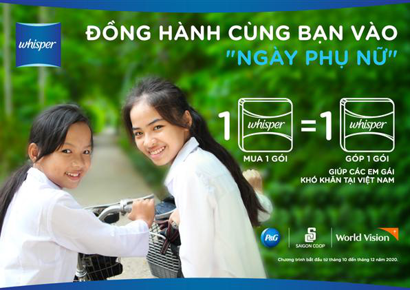 Mua 1 gói - Góp 1 gói băng vệ sinh Whisper giúp các em gái khó khăn tại Việt Nam - Ảnh 1.