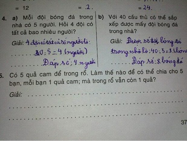 Bài toán lớp 2 chia 5 quả cam siêu đơn giản mà khiến 90% phụ huynh giơ tay xin hàng - Ảnh 1.