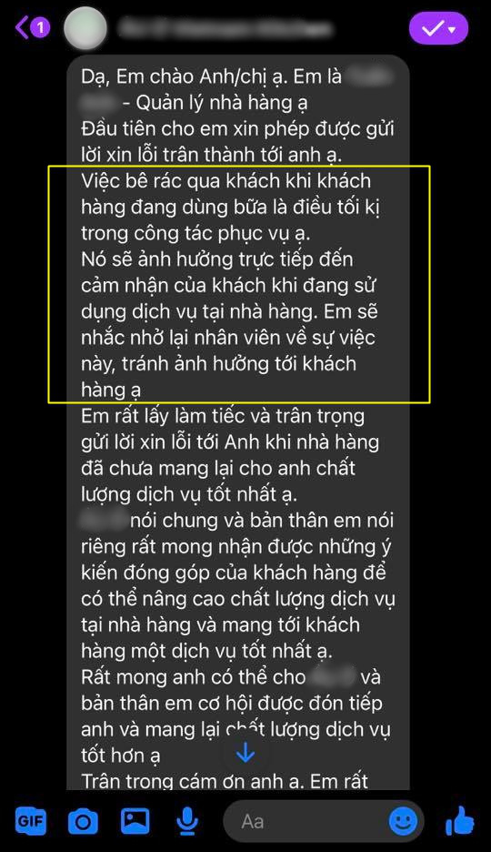 Đi ăn nhà hàng cao cấp ở Hà Nội, khách được khuyến mãi ngửi mùi thối do nhân viên hồn nhiên kéo thùng rác ngang qua bàn ăn - Ảnh 2.