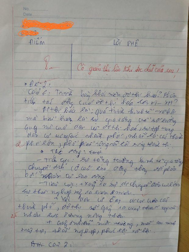 Bài kiểm tra được điểm 8 nhưng nam sinh khiến cô giáo vừa chấm bài vừa tức anh ách, phải phê ngay một câu  - Ảnh 1.