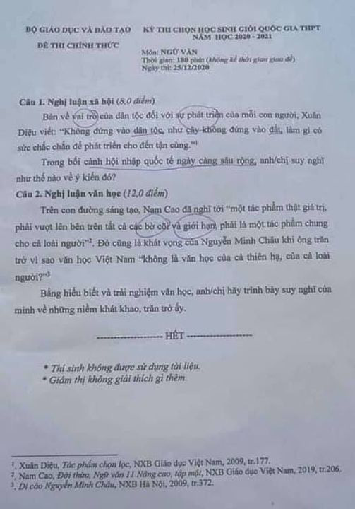 Đề thi học sinh giỏi quốc gia môn Văn: Những thử thách đối với thí sinh có thể nằm ngoài văn chương - Ảnh 1.