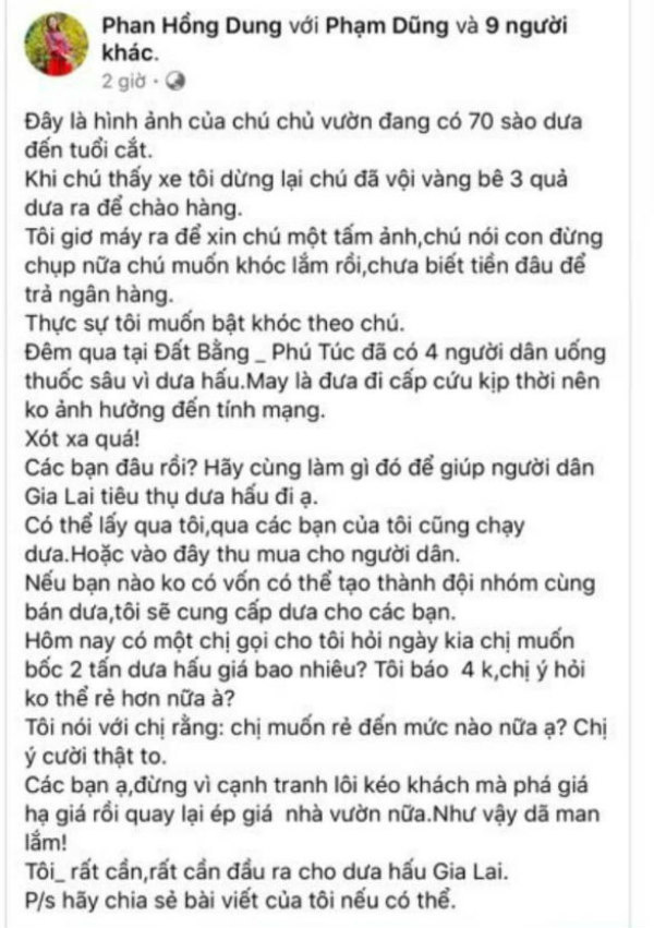 Người phụ nữ ở Gia Lai tung tin 4 người tự tử trên Facebook để bán dưa hấu - Ảnh 1.