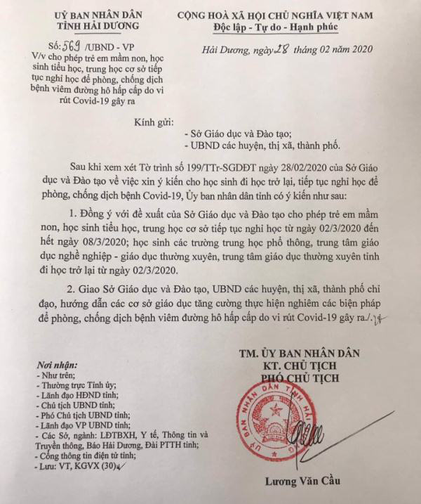 Làm giả công văn của tỉnh Hải Dương cho học sinh nghỉ học - Ảnh 3.
