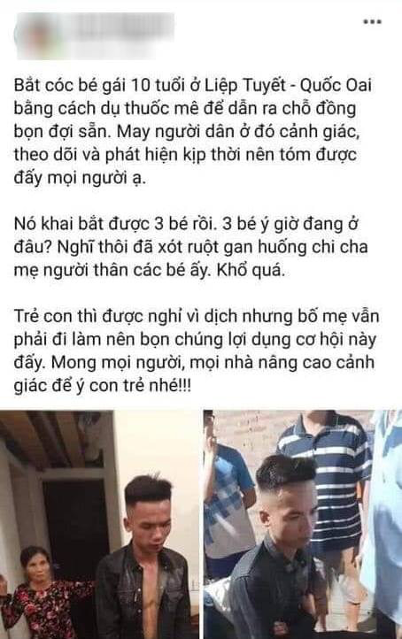 Hà Nội: Đề nghị truy tìm, xử lý kẻ tung thông tin thất thiệt vụ bắt cóc trẻ em - Ảnh 1.