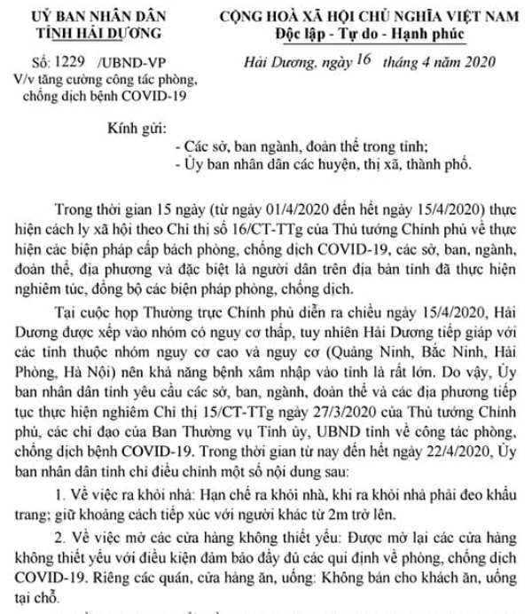 Hải Dương: Những lĩnh vực nào được hoạt động trong thời gian cách ly xã hội đến 22/4? - Ảnh 2.