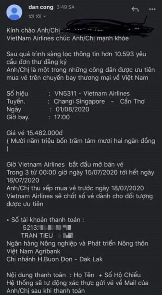 Cảnh báo lừa đảo bán vé máy bay đưa công dân về nước tránh dịch - Ảnh 1.