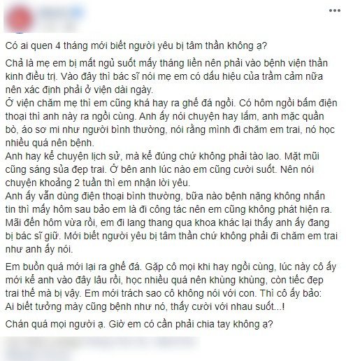 Yêu nhau hơn 4 tháng cô gái mới phát hiện người yêu bị tâm thần, còn tức nghẹn cổ khi nghe câu chốt của người chứng kiến toàn bộ cuộc tình - Ảnh 2.