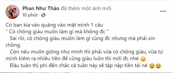 Bị nói chồng giàu muốn làm gì mà không được, Phan Như Thảo đáp trả theo phiên bản đanh đá - Ảnh 2.