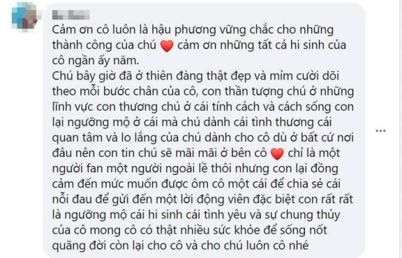 Xúc động lời nhắn gửi của fan đến bà xã NS Chí Tài: Cảm ơn cô đã là hậu phương vững chắc cho những thành công của chú - Ảnh 3.