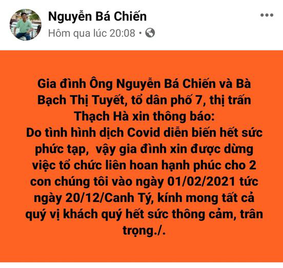 Cán bộ huyện ở Hà Tĩnh hoãn cưới con lần thứ 3 vì dịch COVID-19 - Ảnh 3.