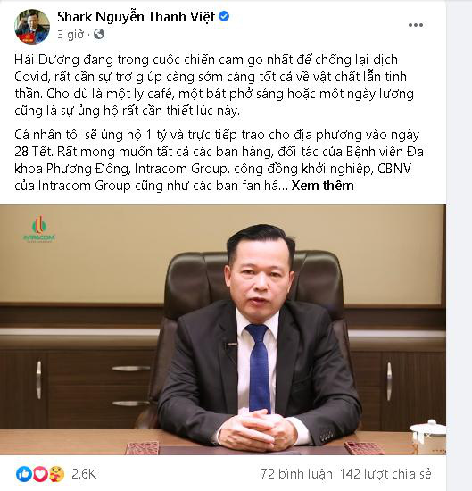 Shark Nguyễn Thanh Việt ủng hộ 1 tỷ đồng, phát động chiến dịch “Lan tỏa yêu thương cùng Hải Dương chống dịch” - Ảnh 2.