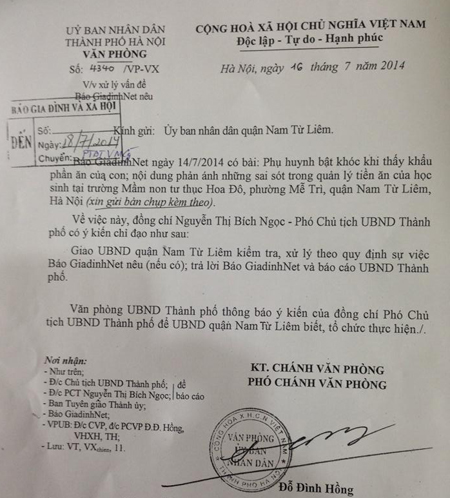 UBND TP H&agrave; Nội y&ecirc;u cầu xử l&yacute; vụ trường mầm non bớt khẩu phần 1