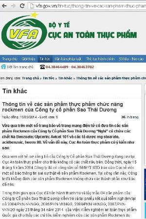 Cục An to&agrave;n Thực phẩm b&aacute;c c&aacute;c th&ocirc;ng tin thiếu ch&iacute;nh x&aacute;c về sản phẩm của Sao Th&aacute;i Dương  2
