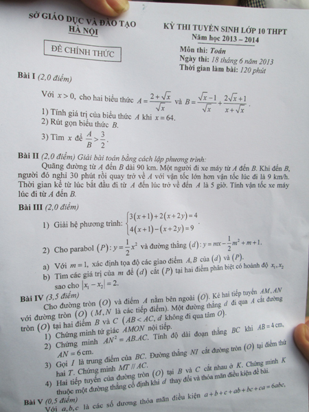 Thi vào lớp 10 tại Hà Nội: Đề Toán có sự phân loại thí sinh 1