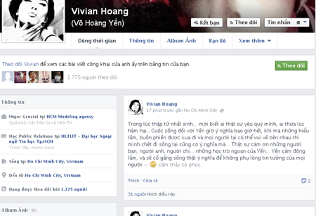 Võ Hoàng Yến cập nhật Face Book cá nhân sau tai nạn 1