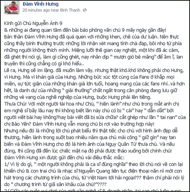 Đàm Vĩnh Hưng phản pháo khi bị nhạc sĩ Nguyễn Ánh 9 gọi là “ca sĩ không đúng nghĩa” 1