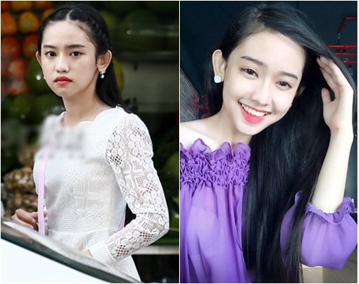 Hình ảnh Thúy Vi khi bị “chụp trộm” (trái) và ảnh selfie lung linh trên facebook (phải)