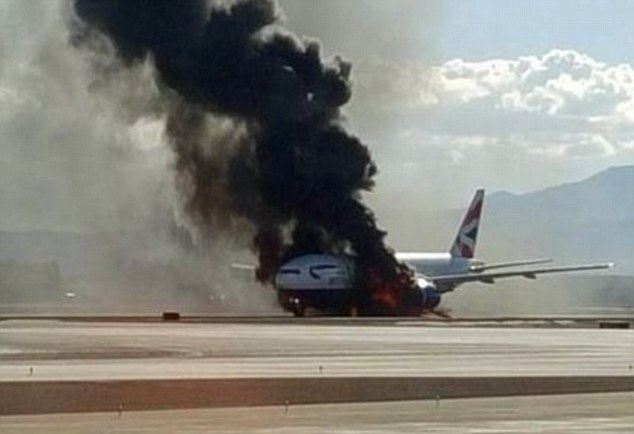 The British Airways flight bound for London Gatwick was loaded with passengers on the tarmac at McCarran Airport in Las Vegas when it burst into flames - just before it was supposed to take off