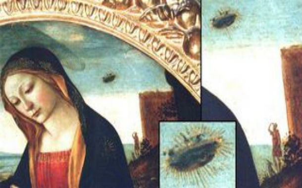 
Trong bức tranh thêu thời trung cổ ở Collegiale Notre-Dame, tại Beaune, Pháp có miêu tả Đức Mẹ đồng trinh với một chiếc đĩa bay ở phía sau. Nhiều người cho rằng rất có thể các họa sĩ đã vô tình trở thành nhân chứng chứng kiến điều gì đó kỳ lạ trên bầu trời vẽ tranh.
