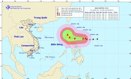 
Hướng đi của Bão Koppu có sức giật trên cấp 17

