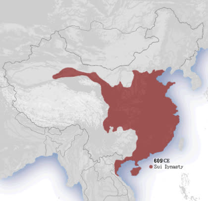 Bản đồ mô tả vị trí của nhà Tùy trong lịch sử phong kiến Trung Quốc. Ảnh: Wikipedia.