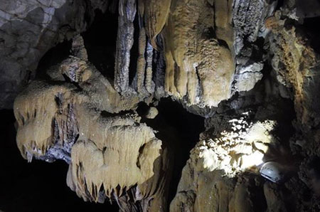 Thạch nhũ trong một hang mới phát hiện tại đảo Bồ Hòn. Ảnh: BQL vịnh Hạ Long cung cấp