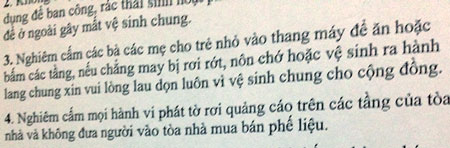 Quy định cấm tại một chung cư