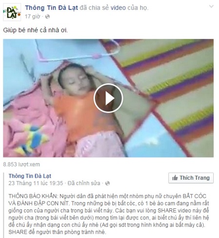 Hình ảnh, video được chia sẻ, Trong đó, nhiều người cho rằng bé mặc áo cam giống con anh Huynh.