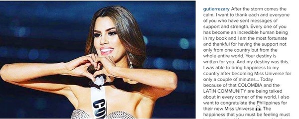 Ariadna Gutierrez gửi lời cám ơn đến những người ủng hộ và nhắn nhủ người dân Philippines trên trang cá nhân - Ảnh: Instagram