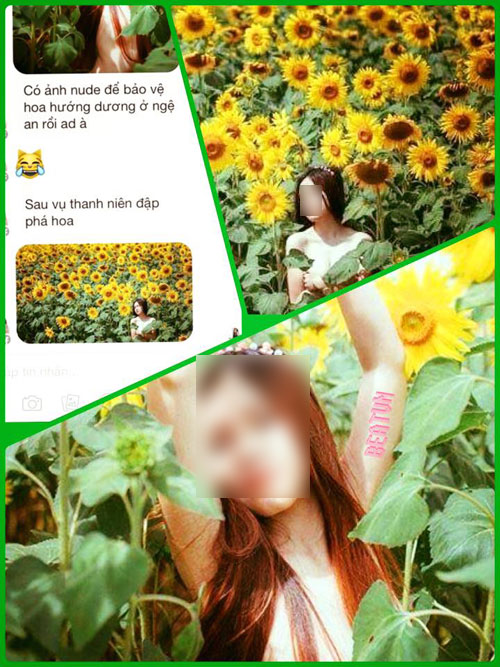 Cô gái trẻ khỏa thân giữa cánh đồng hoa