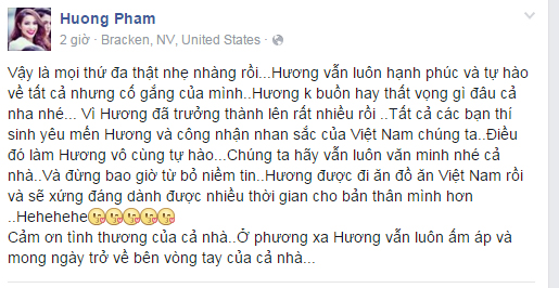 Tâm trạng nhẹ nhàng của Phạm Hương sau cuộc thi
