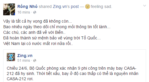 
Dân mạng Việt hiện bày tỏ sự tiếc thương trước thông tin 9 chiến sĩ hy sinh. Ảnh chụp màn hình.
