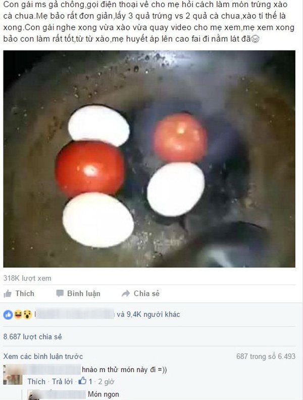 Câu chuyện con dâu đãi mẹ chồng món trứng xào cà chua để cả quả
