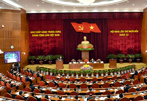 Hội nghị Trung ương 14 làm việc ngày đầu tiên. Ảnh: VGP
